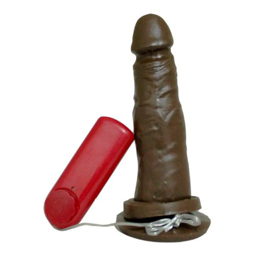 Prótese Peniana Realística com Glande, Vibro e Ventosa 14 x 4,7 cm Cor Marrom