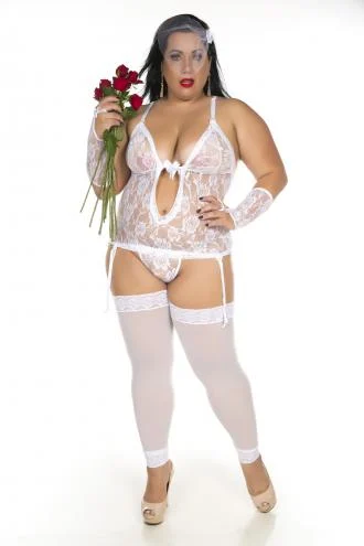 Body plus size noiva Pimenta Sexy em renda tamanho G ao GG