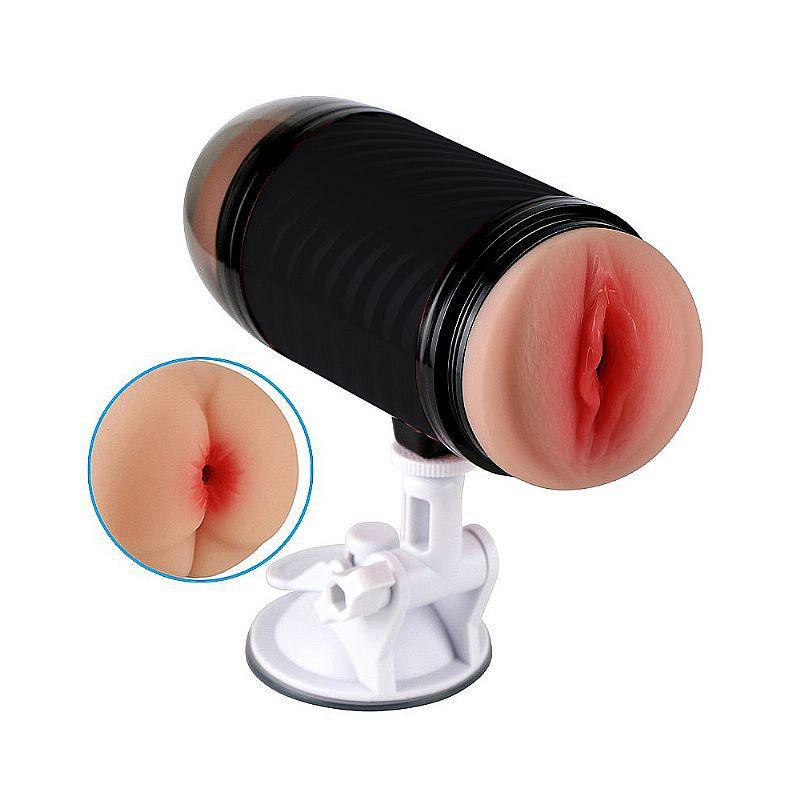 Masturbador Masculino Lanterna Super Forte II: Dupla Entrada, Ventosa Potente, Cor Preto, em Cyberskin