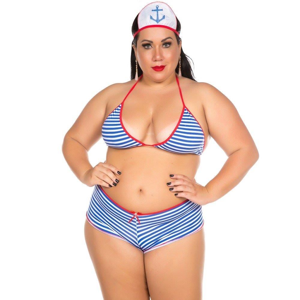 Fantasia marinheira plus size Pimenta Sexy com soutien shortinho e quepe