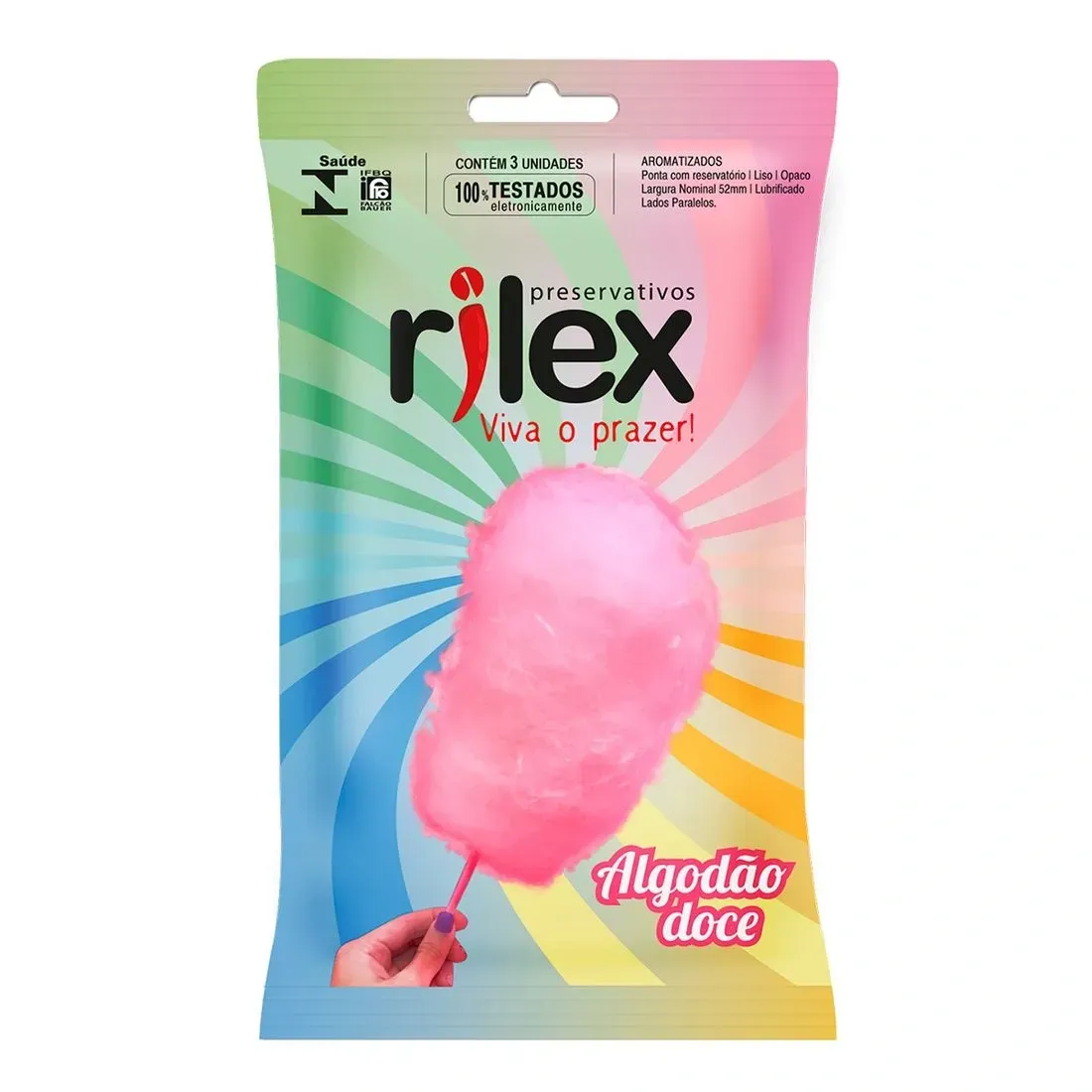Preservativo aroma algodão doce lubrificado Rilex 3 unidades