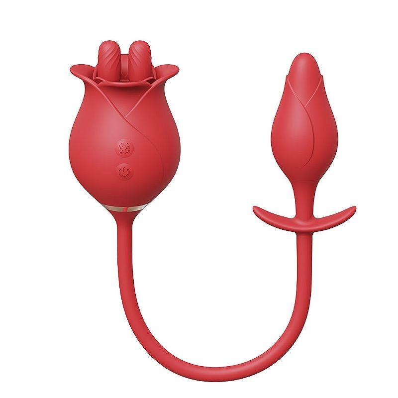 Vibrador rosa com língua estimuladora de clitóris e ponto G em silicone