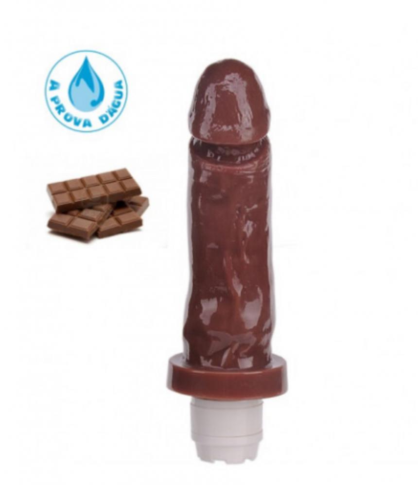Pênis 17 x 4cm Realístico Maciço Com Vibrador e Aroma de Chocolate