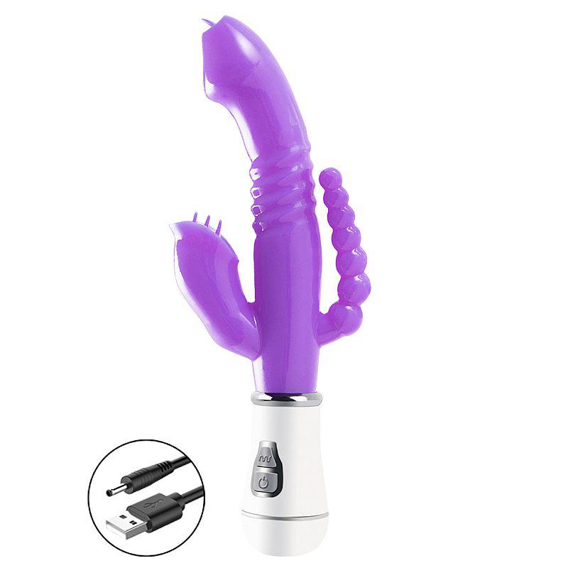 Vibrador Multifuncional SI Roxo: Ponto G, Clitóris e Plug Anal - 12 Ritmos Recarregável