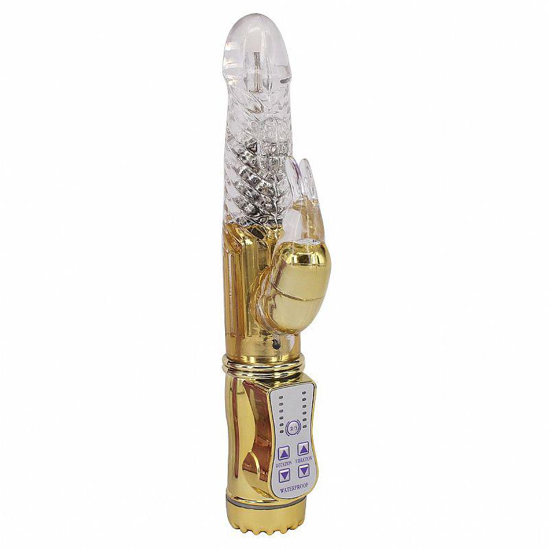 Vibrador Rotativo Jack Rabbit Dourado Metálico: 36 Vibrações e Rotação 360° - Ultra Potente