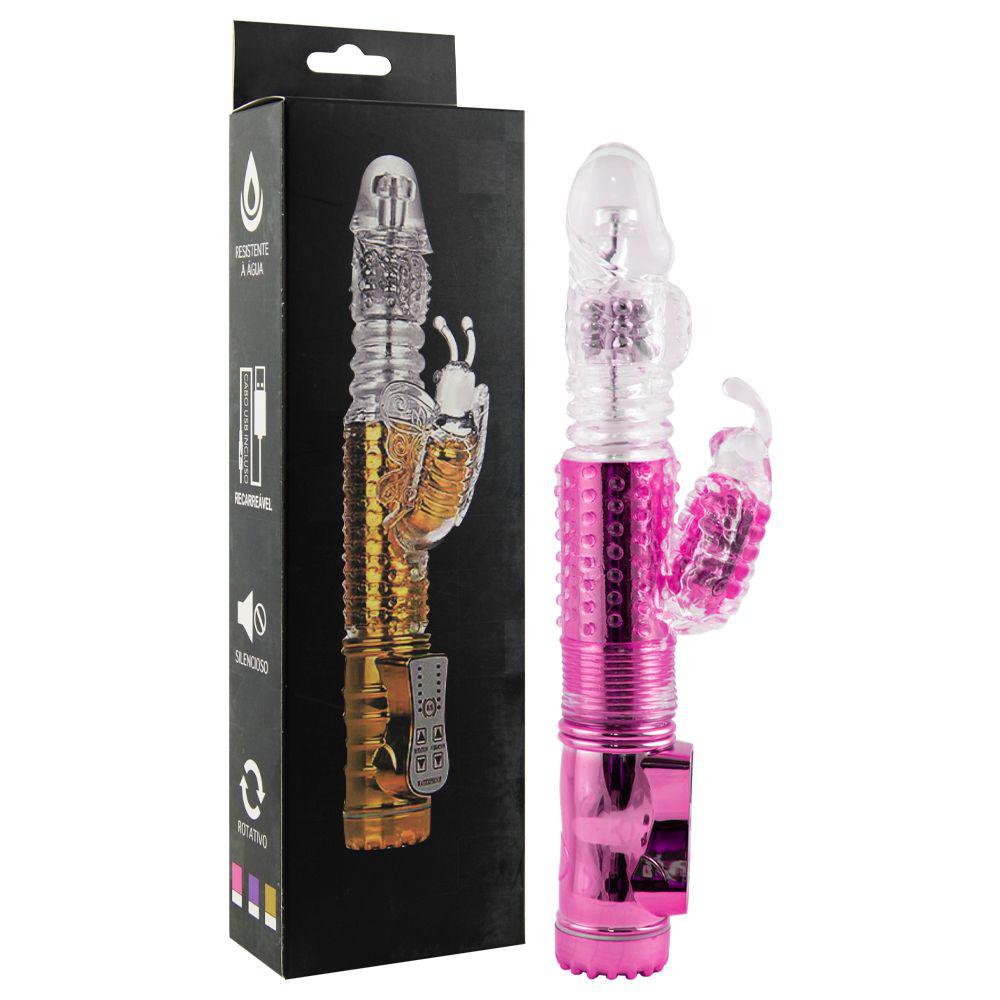 Vibrador Rotativo Vai E Vem Cor Pink Recarregável 36 Vibrações Gtoys