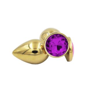 Plug Anal de Aço Dourado Tamanho P Roxo | KMV Sex Shop