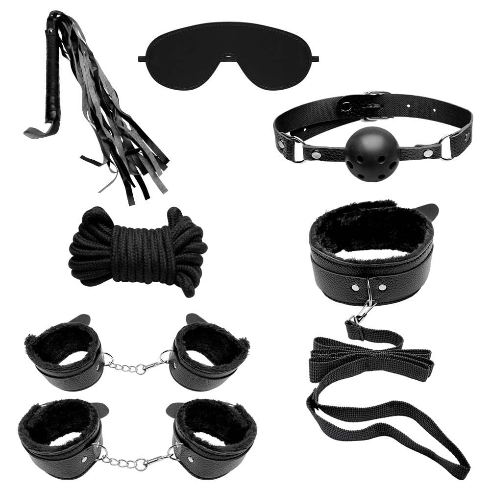 Kit bondage erótico sado 3 preto 8 peças Sexy Import BDSM