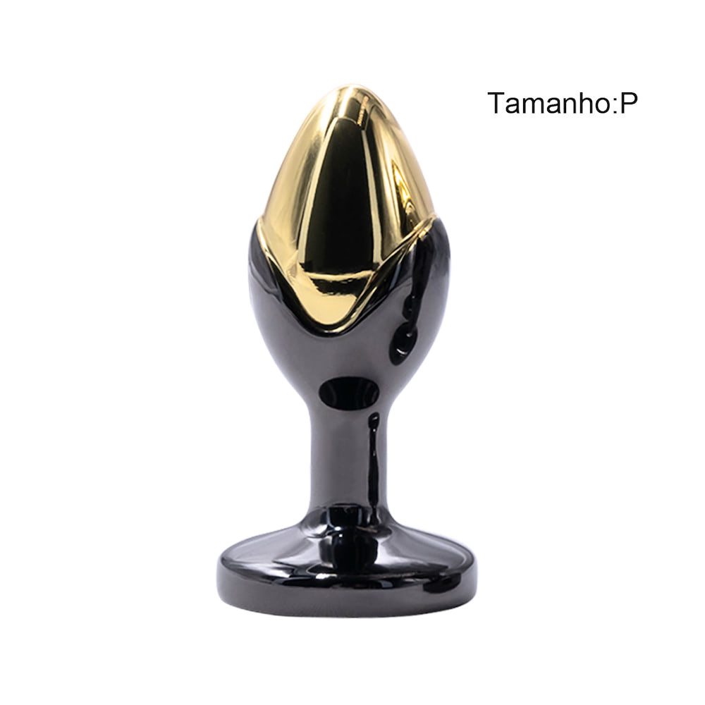 Plug anal bicolor de luxo com pedra acrílica e acabamento galvanizado tamanho P