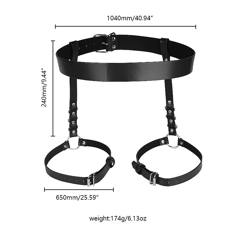 Harness Cinta Liga de Couro Sintético com Rebites e Fivelas - Imagem 7